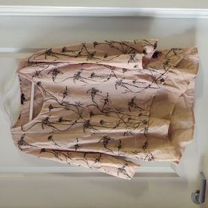 EUC Cotton & Linen Blouse with Floral Print Size XL